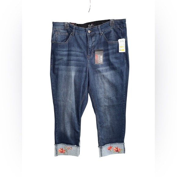 NWT Earl Jeans Dark Blue Jeans with Floral Embroidery 18W - Picture 1 of 6